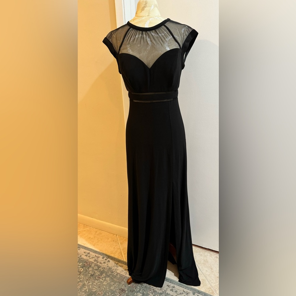 Nightway Black Sheer Sweetheart Neckline Cap Sleeve Slit Full Length Dress 4